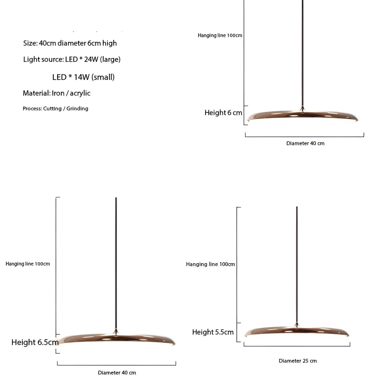 LED Disc Ceiling Fixture 10 in Rose Gold 4000K Adjustable Height for Kitchen Dining Room Bedroom Modern Floating Lamp Neutral White