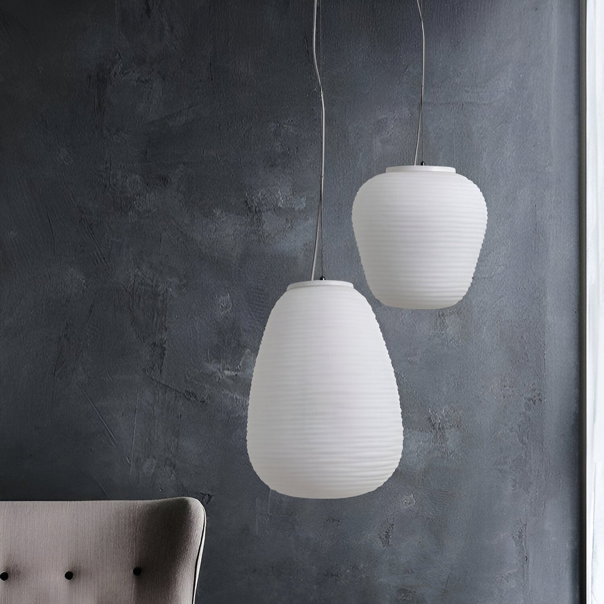 Frosted Glass Hanging Light Fixture with Ribbed Texture | Adjustable Ceiling Lamp for Dining Room Kitchen Island Cafe Restaurant Home | LED