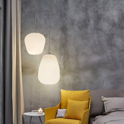Frosted Glass Hanging Light Fixture with Ribbed Texture | Adjustable Ceiling Lamp for Dining Room Kitchen Island Cafe Restaurant Home | LED