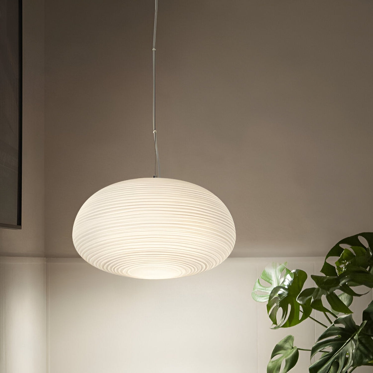 Frosted Glass Hanging Light Fixture with Ribbed Texture | Adjustable Ceiling Lamp for Dining Room Kitchen Island Cafe Restaurant Home | LED