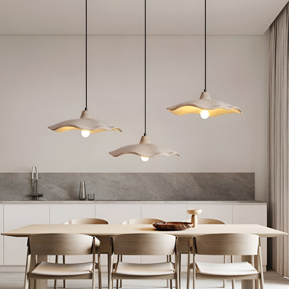 Suspension en béton 16 pouces, forme pétale organique, style Wabi-Sabi pour salle à manger, îlot de cuisine, chambre, cordon réglable, compatible LED, moderne