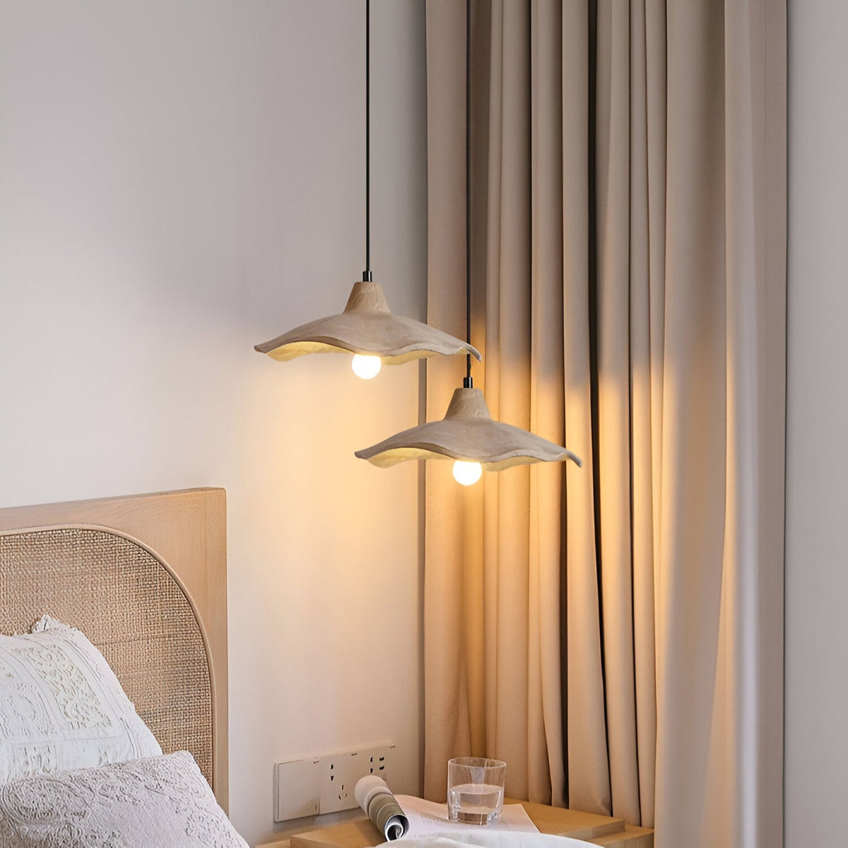 Suspension en béton 16 pouces, forme pétale organique, style Wabi-Sabi pour salle à manger, îlot de cuisine, chambre, cordon réglable, compatible LED, moderne