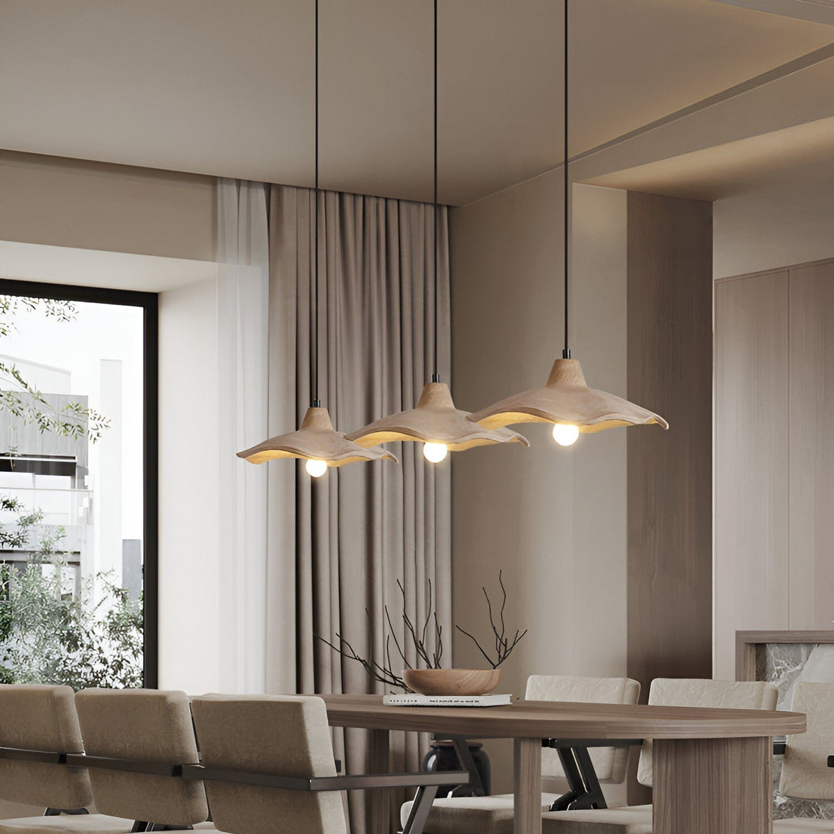 Suspension en béton 16 pouces, forme pétale organique, style Wabi-Sabi pour salle à manger, îlot de cuisine, chambre, cordon réglable, compatible LED, moderne