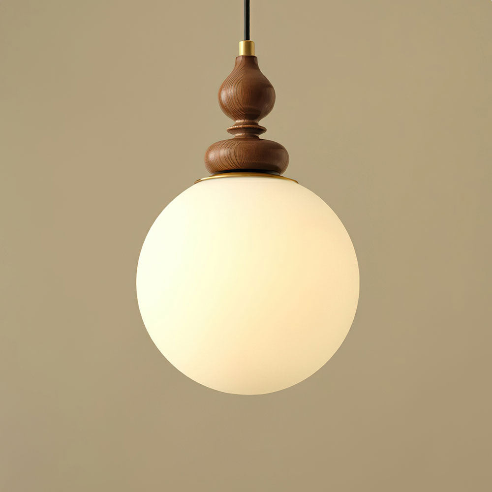 Frosted Glass Globe Hanging Fixture with Natural Wood Canopy 7 Inch Shade Adjustable Cord Kitchen Island Entryway Bedroom Dining Area Modern