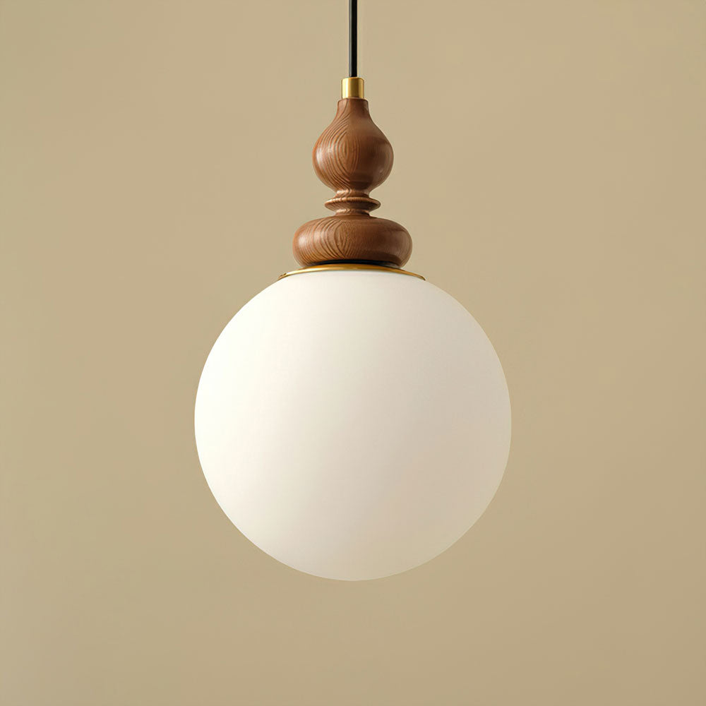 Frosted Glass Globe Hanging Fixture with Natural Wood Canopy 7 Inch Shade Adjustable Cord Kitchen Island Entryway Bedroom Dining Area Modern