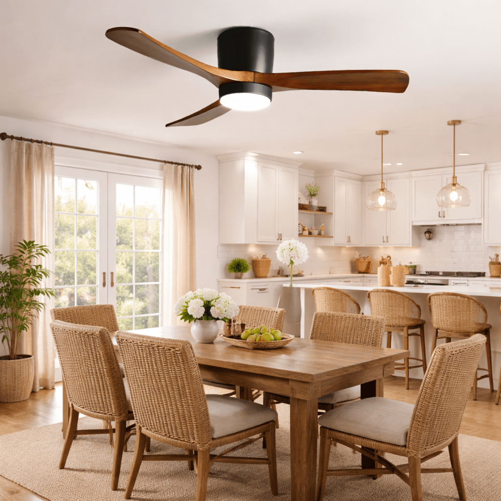 Sycamore Wood Ceiling Fan with LED Light – Whisper-Quiet 6-Speed DC Motor, Reversible Airflow, Remote Control, 42/48/52 Inch