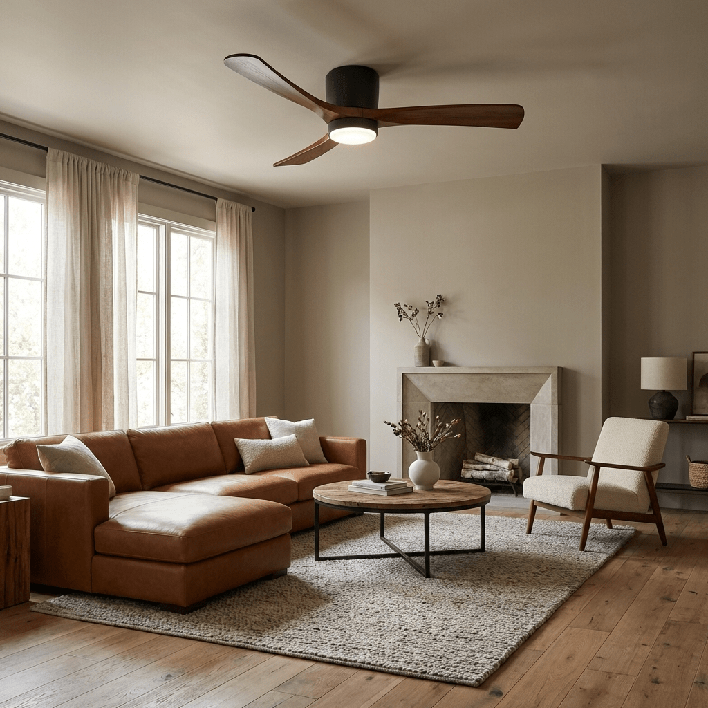 Sycamore Wood Ceiling Fan with LED Light – Whisper-Quiet 6-Speed DC Motor, Reversible Airflow, Remote Control, 42/48/52 Inch