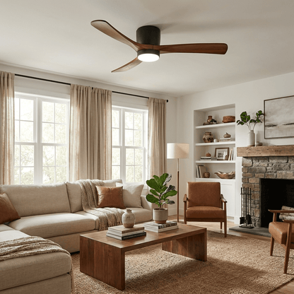 Sycamore Wood Ceiling Fan with LED Light – Whisper-Quiet 6-Speed DC Motor, Reversible Airflow, Remote Control, 42/48/52 Inch