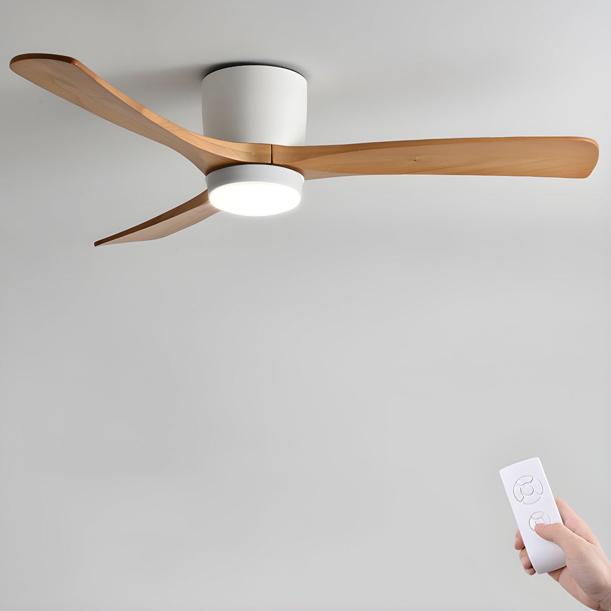 Sycamore Wood Ceiling Fan with LED Light – Whisper-Quiet 6-Speed DC Motor, Reversible Airflow, Remote Control, 42/48/52 Inch