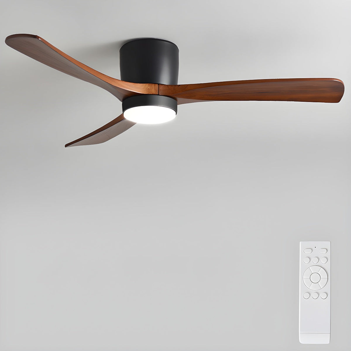 42-Inch Wooden Blade Ceiling Fan with Dimmable LED Light, Ultra-Quiet DC Motor for Bedrooms, Reversible Airflow, Three Color Temperatures, M