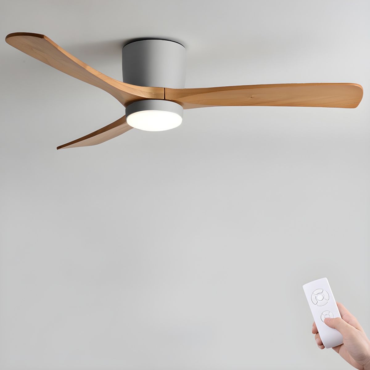 Sycamore Wood Ceiling Fan with LED Light – Whisper-Quiet 6-Speed DC Motor, Reversible Airflow, Remote Control, 42/48/52 Inch