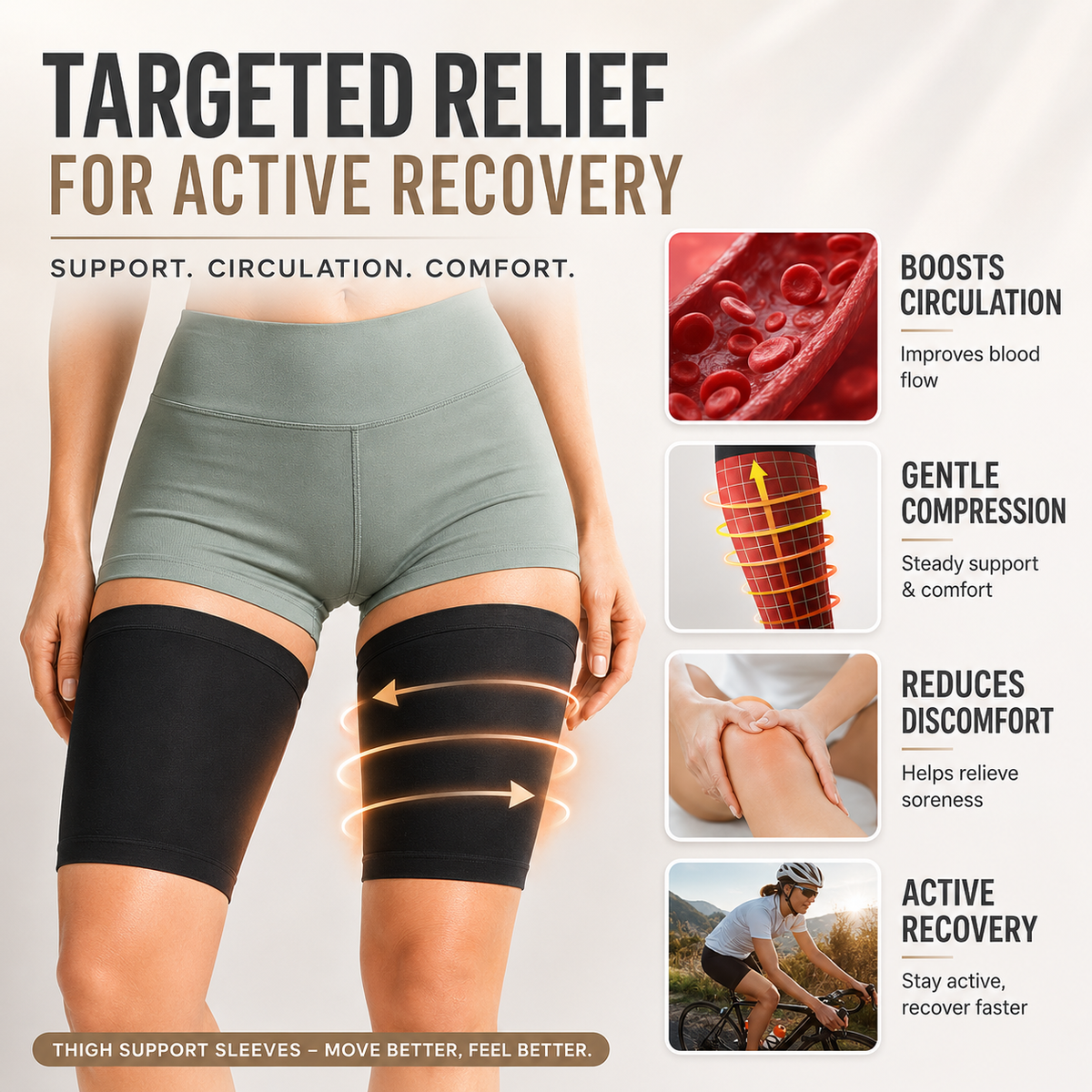 Manchon de compression pour cuisse – Soutien et stabilité musculaire – Tissu respirant pour un mode de vie actif