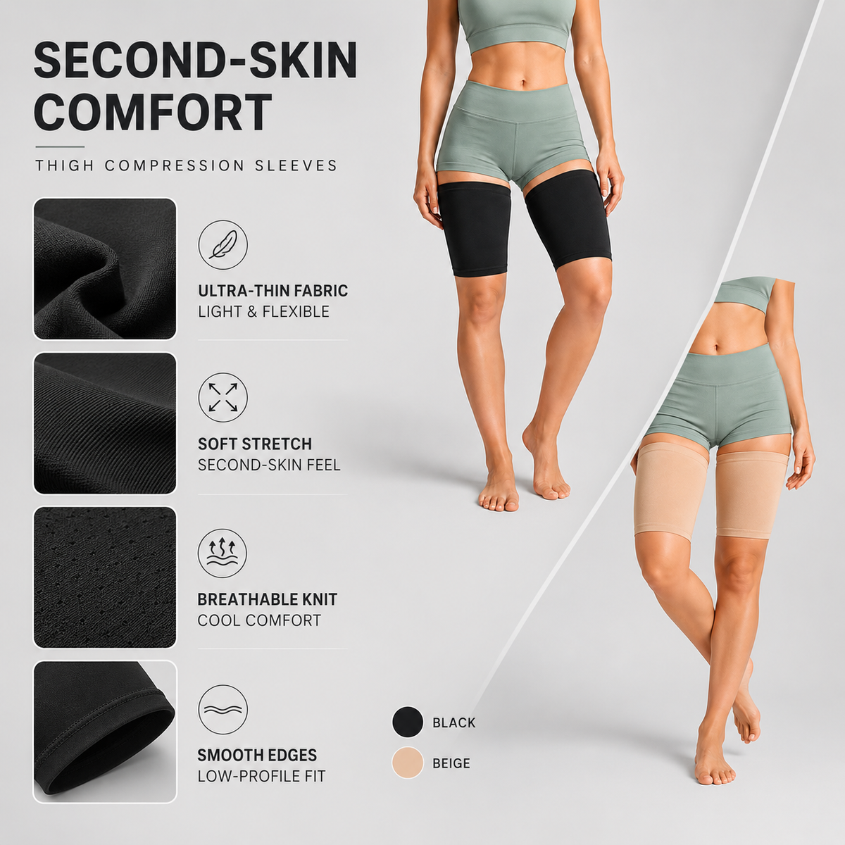 Manchon de compression pour cuisse – Soutien et stabilité musculaire – Tissu respirant pour un mode de vie actif