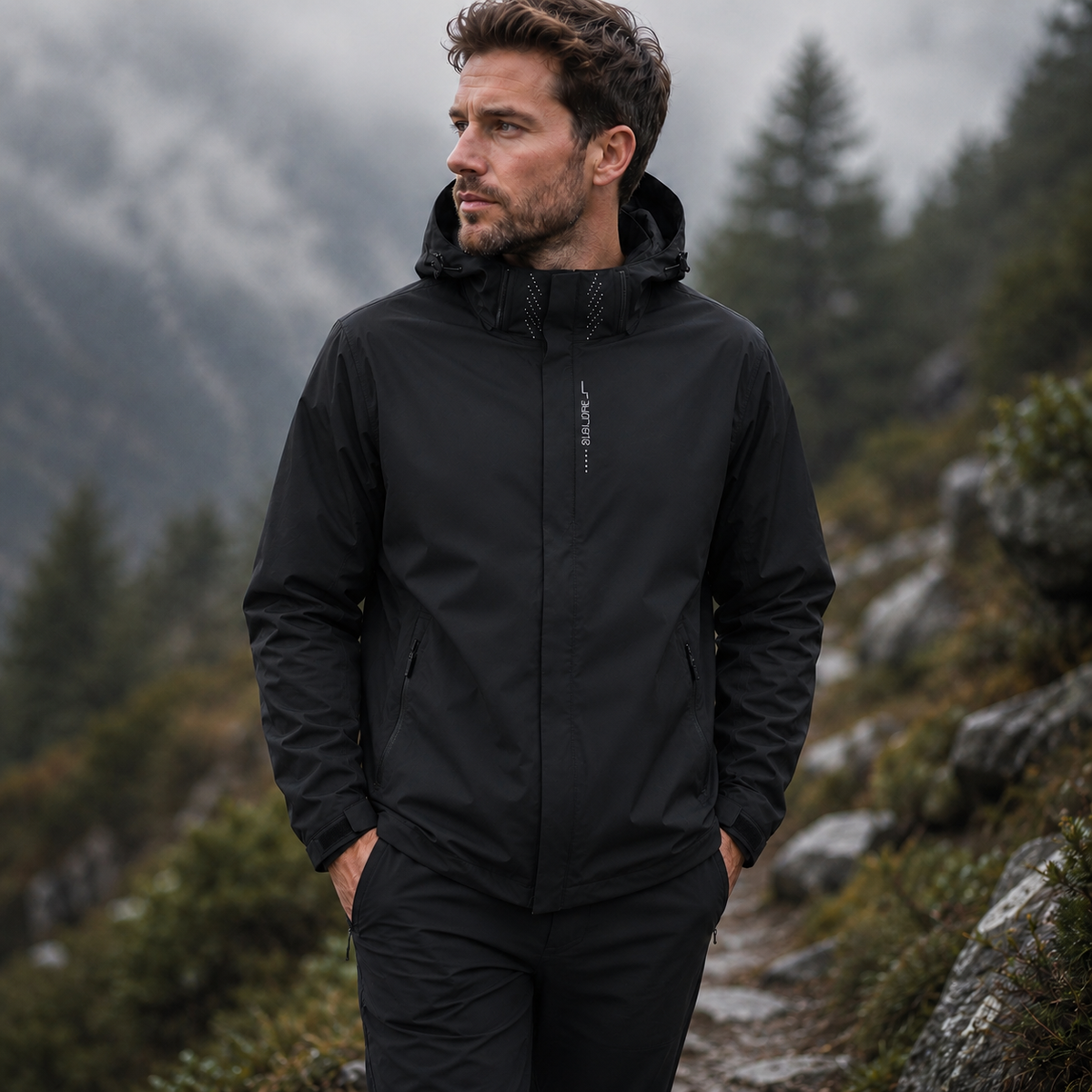 Veste de pluie légère zippée à capuche – Coupe-vent respirant pour homme