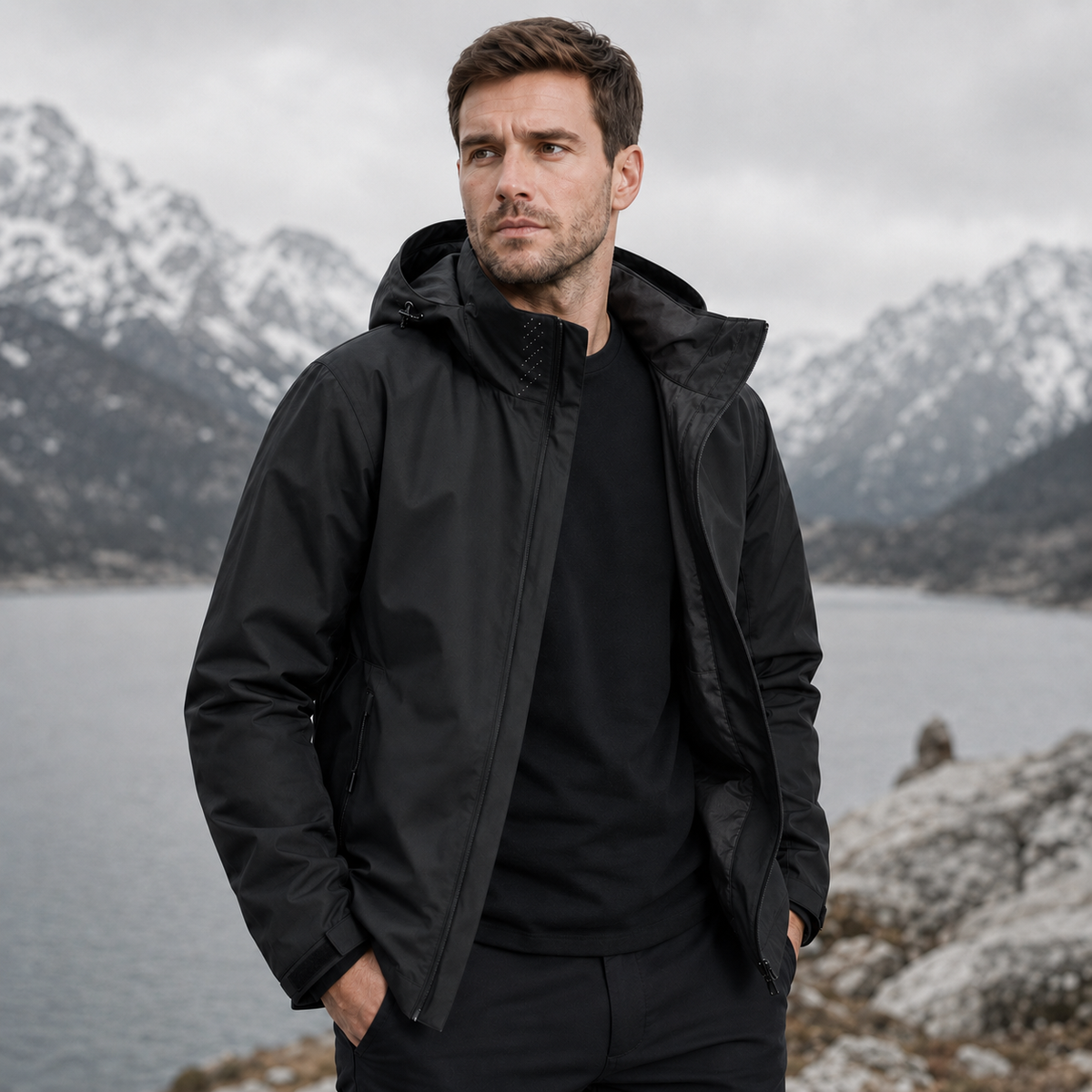 Veste de pluie légère zippée à capuche – Coupe-vent respirant pour homme