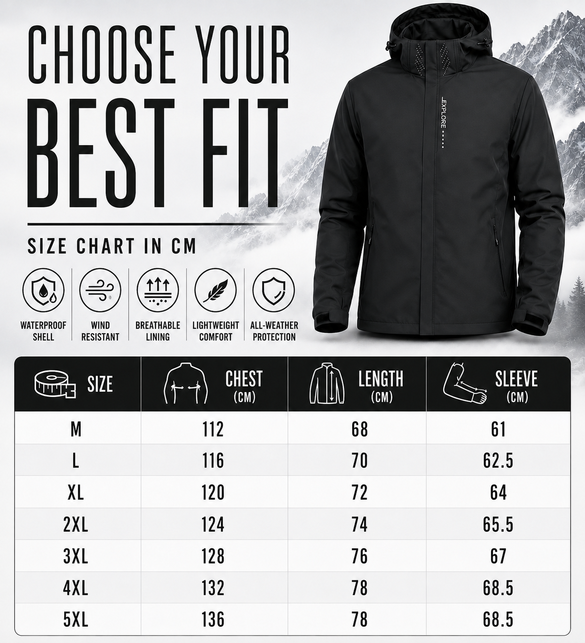 Veste de pluie légère zippée à capuche – Coupe-vent respirant pour homme