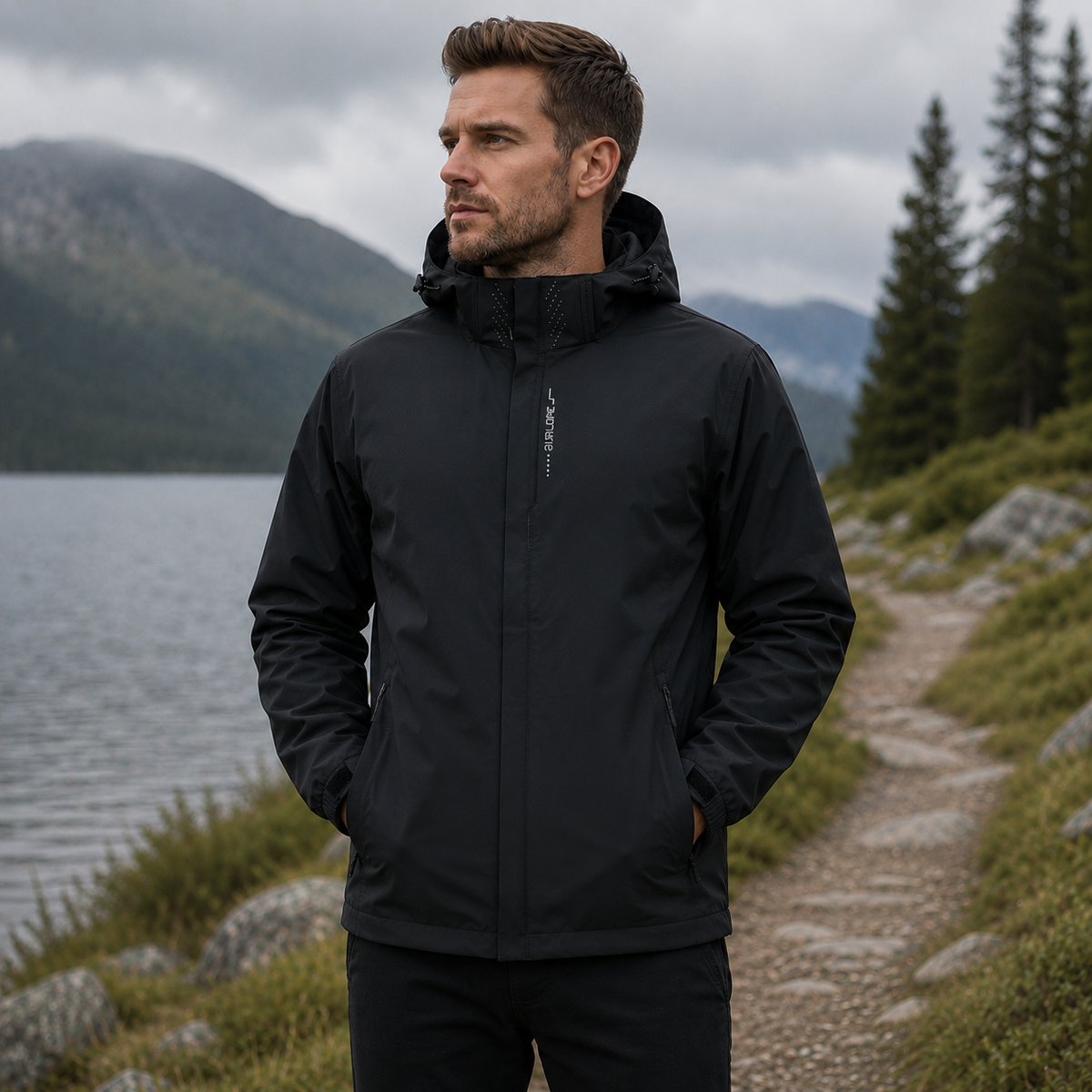Veste de pluie légère zippée à capuche – Coupe-vent respirant pour homme