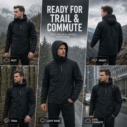 Veste de pluie légère zippée à capuche – Coupe-vent respirant pour homme