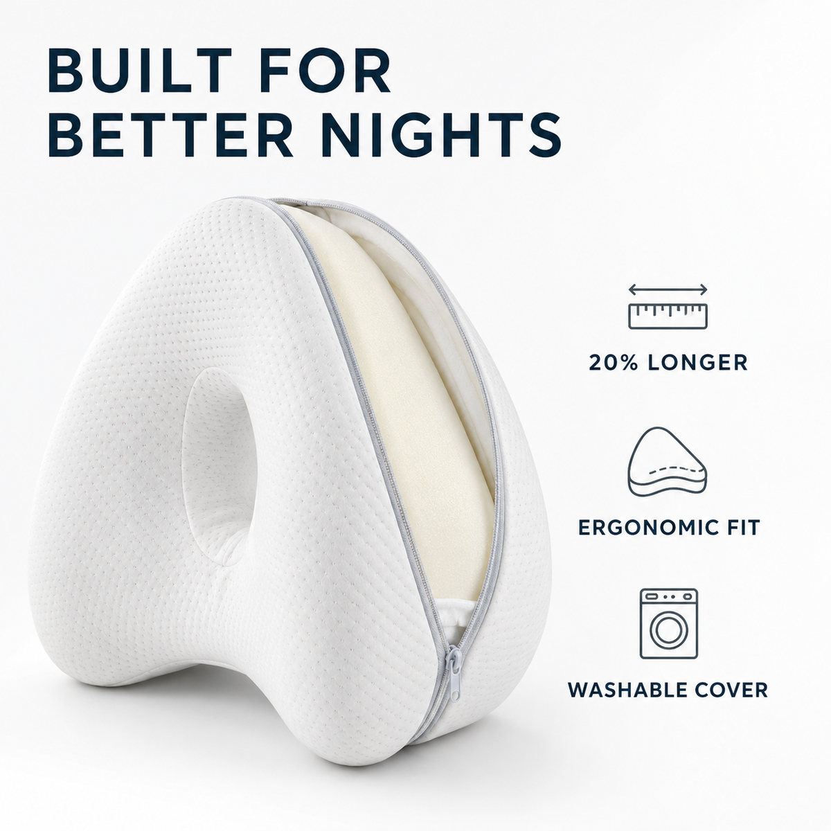 Ergonomic Knee Cushion for Side Sleepers – Contoured Hip Alignment Support Pillow with Adjustable Strap – Breathable Memory Foam for Lower
