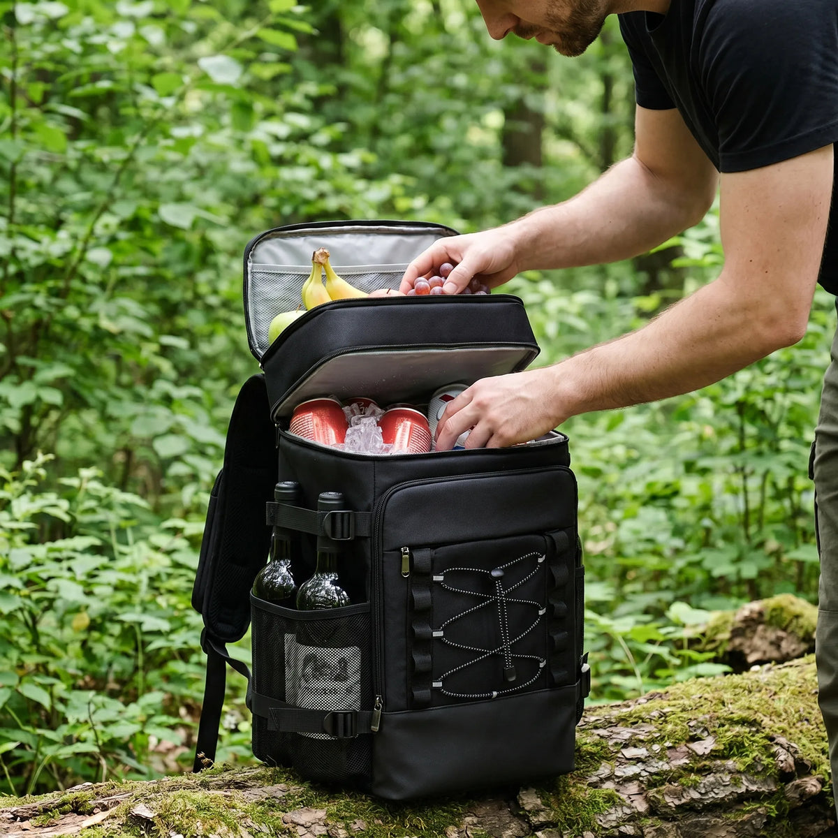 Thermal Backpack Cooler with Dual Compartments & Bottle Pockets for Hiking and Picnics