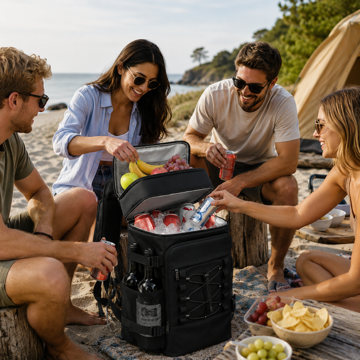Thermal Backpack Cooler with Dual Compartments & Bottle Pockets for Hiking and Picnics