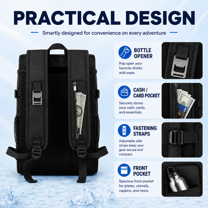 Thermal Backpack Cooler with Dual Compartments & Bottle Pockets for Hiking and Picnics