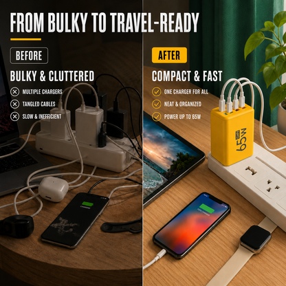 Multi-Port USB Wall Adapter with GaN Technology – Fast Charging for Phones, Tablets & Laptops