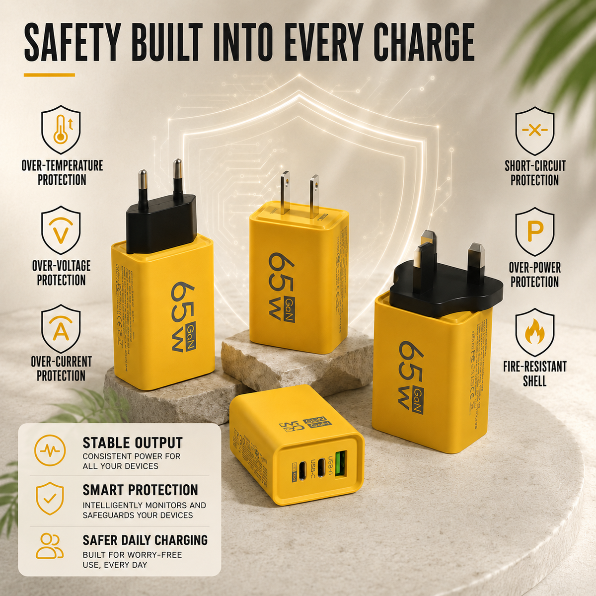 Multi-Port USB Wall Adapter with GaN Technology – Fast Charging for Phones, Tablets & Laptops