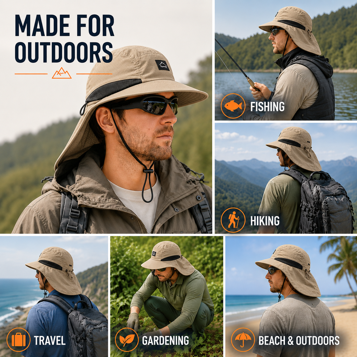 Adventure Fishing Headwear with Fold-Down Mesh Shield for Neck & Ears | Outdoor Boonie Cap for Hiking & Camping | UPF 50+ Shaded Crown &