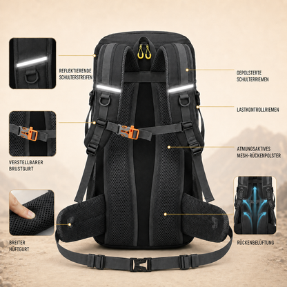 50L Hiking Backpack with Separate Shoe Compartment – Ventilated Back Panel, Padded Straps & Hip Belt – Multi-Day Trail Pack for Camping &