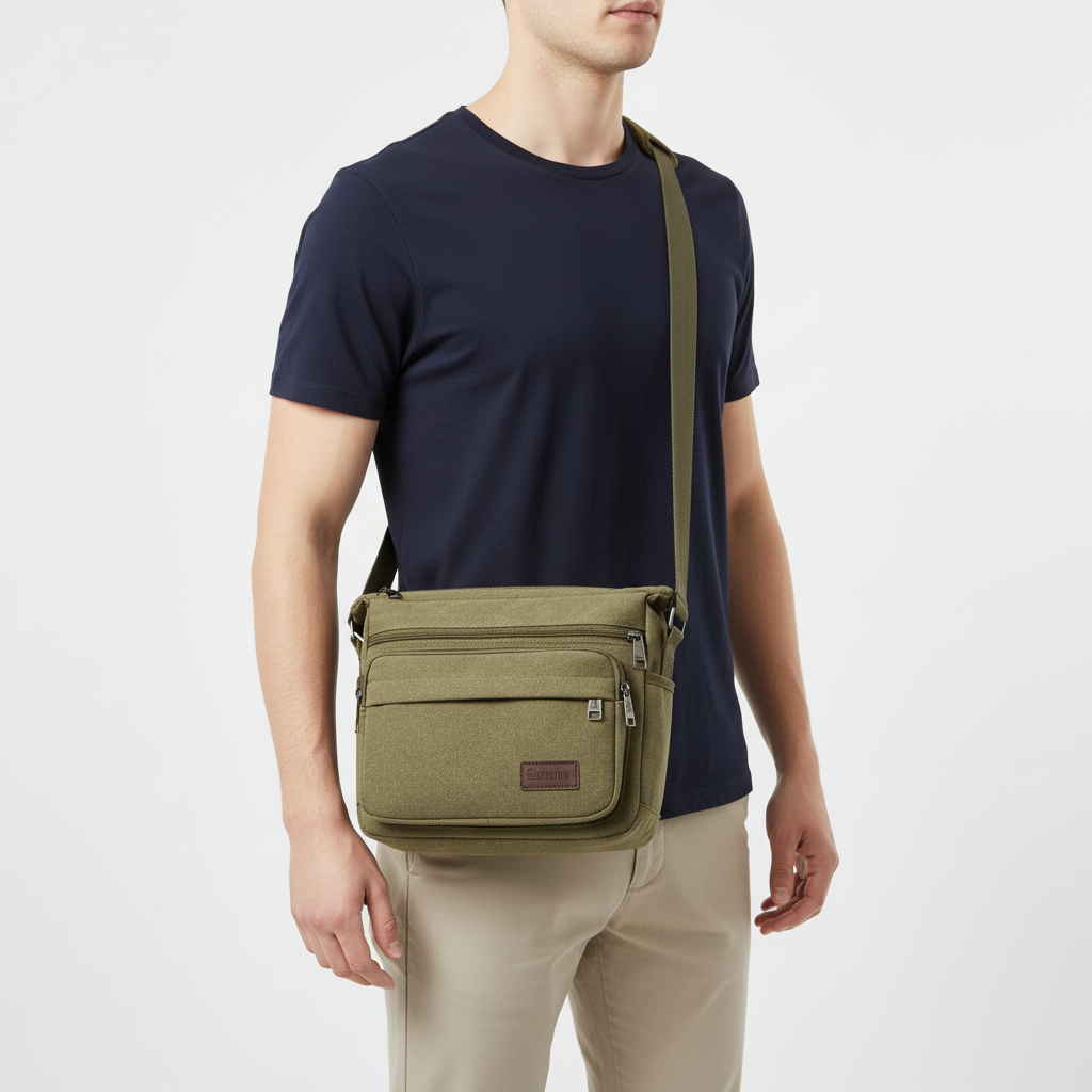 Canvas Crossbody Satchel - Adjustable Strap Shoulder Bag with Zip Pockets for Daily Carry, Work & Travel