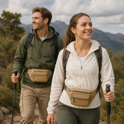Heavy-Duty Canvas Belt Bag with Multiple Compartments for Travel & Outdoor