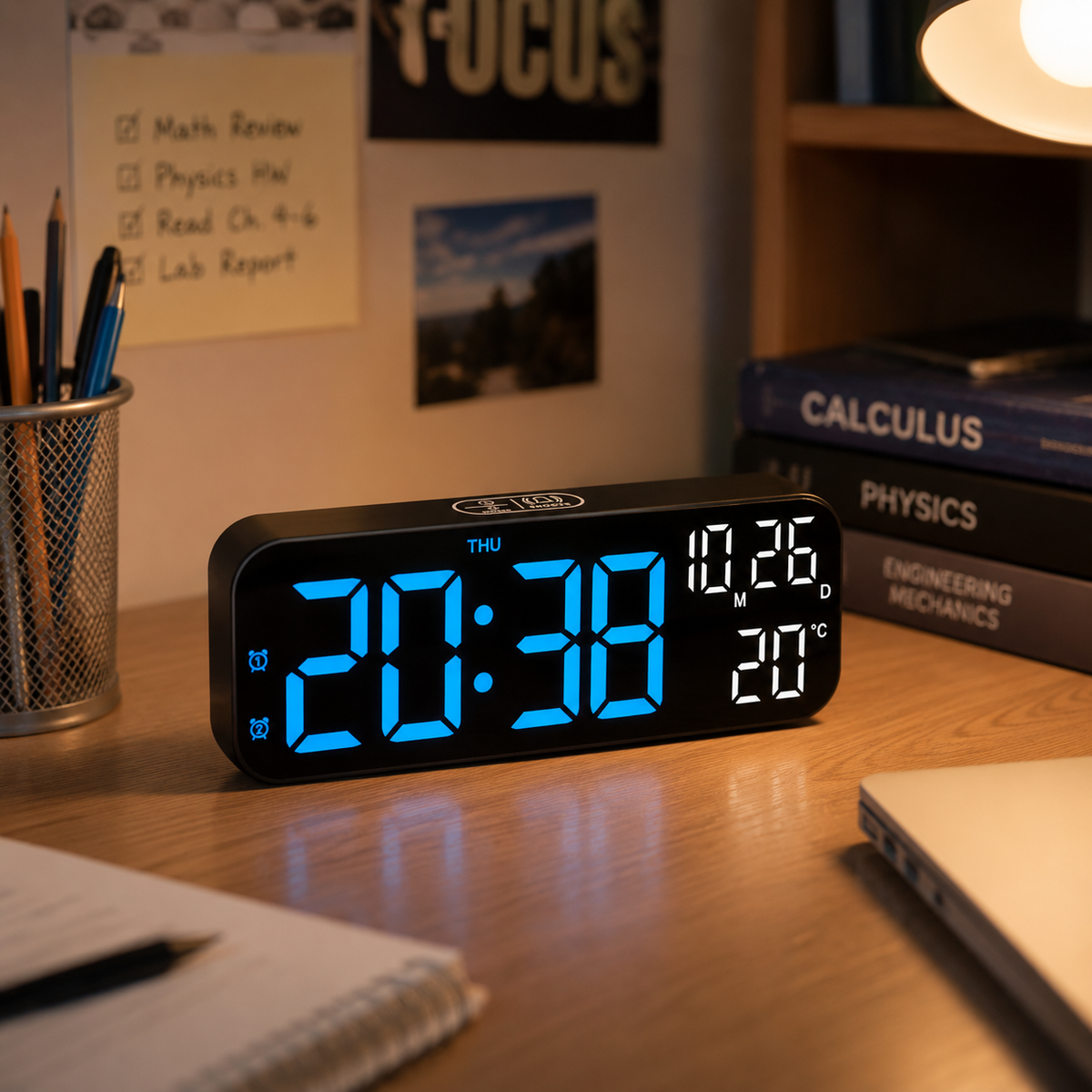 Digital LED Alarm Clock with Temperature Display & Voice Control for Bedroom, Nightstand Desktop Clock with Date, Night Mode Dimmer & Dual