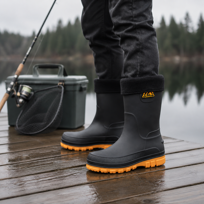 Waterproof Insulated Mid-Calf Winter Rain Boots for Men – Non-Slip Faux Fur Lined Outdoor Work Boot