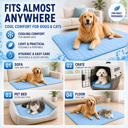 Machine-Washable Cool-Touch Pet Bed Pad for Dogs & Cats – Travel-Ready Foldable Chill Blanket for Summer Heat Relief, 6 Size Options for