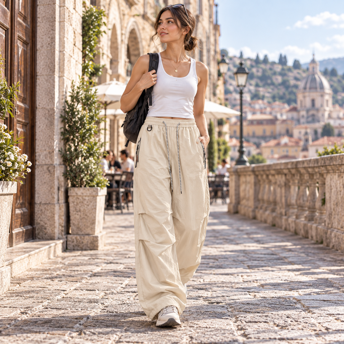 Women's Water-Resistant Wide-Leg Hiking Pants with Adjustable Waist & Cuffs for Outdoor Adventures