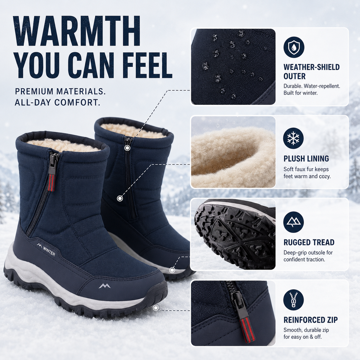 Insulated Waterproof Snow Boots for Men & Women – Winter Hiking Footwear with Anti-Slip Grip & Thermal Lining