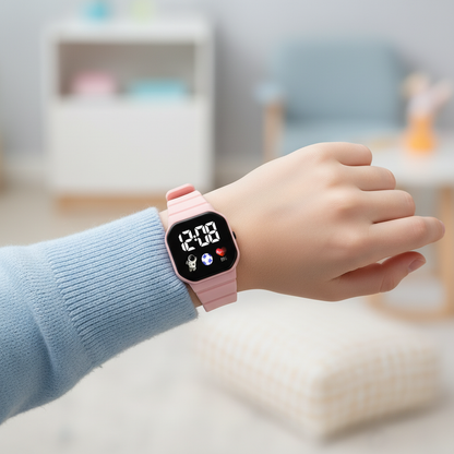 Kids' Digital LED Wristwatch – Water Resistant Astronaut Theme Watch for Boys & Girls – Soft Silicone Band