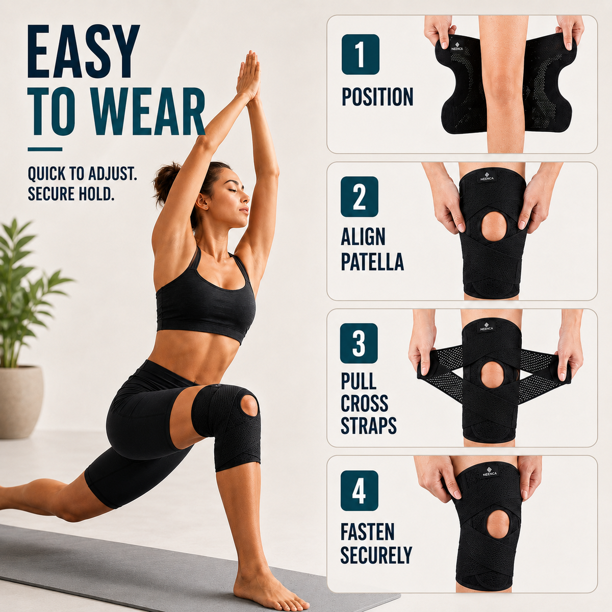 Genouillère de compression ajustable avec stabilisateurs latéraux pour le soutien articulaire et le soulagement de la douleur