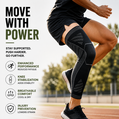Knee Support Compression Sleeve for Running, Sports & Daily Activities – Full-Leg Design with Anti-Slip Band