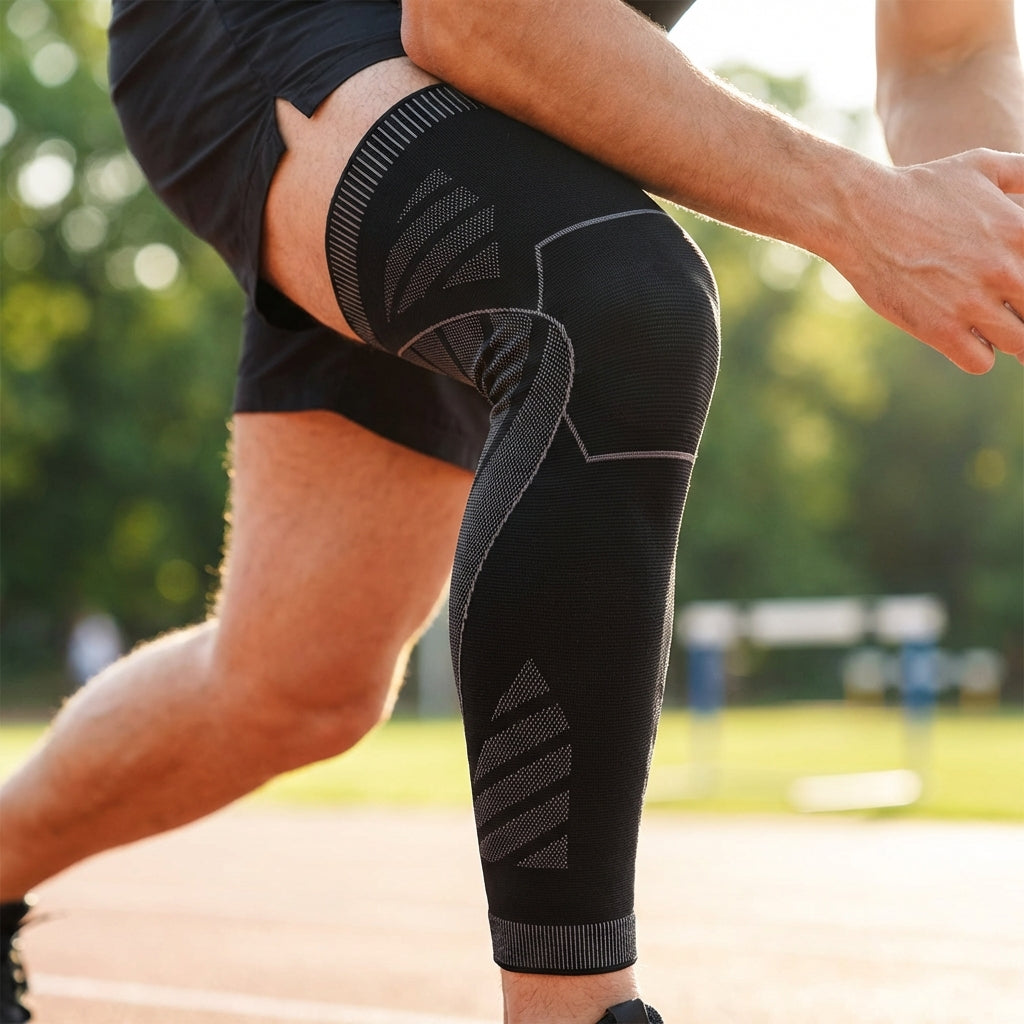 Knee Support Compression Sleeve for Running, Sports & Daily Activities – Full-Leg Design with Anti-Slip Band