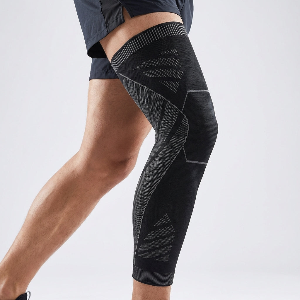 Knee Support Compression Sleeve for Running, Sports & Daily Activities – Full-Leg Design with Anti-Slip Band