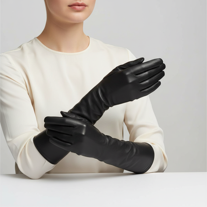 Extended Arm Gloves – Faux Leather Winter Gloves for Women – Elbow-Length Cold Weather Handwear with Insulated Lining – Formal & Casual