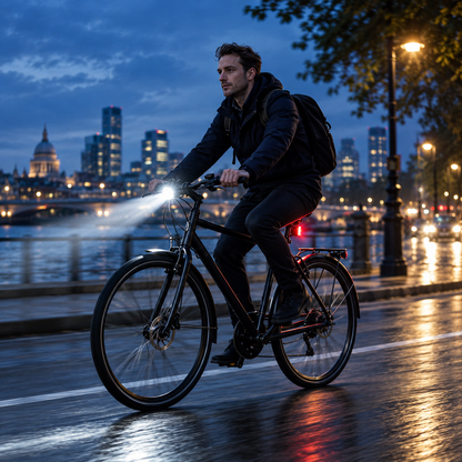 Rechargeable Bike Headlight with Auto-Sensing & Digital Battery Display for Cycling Safety