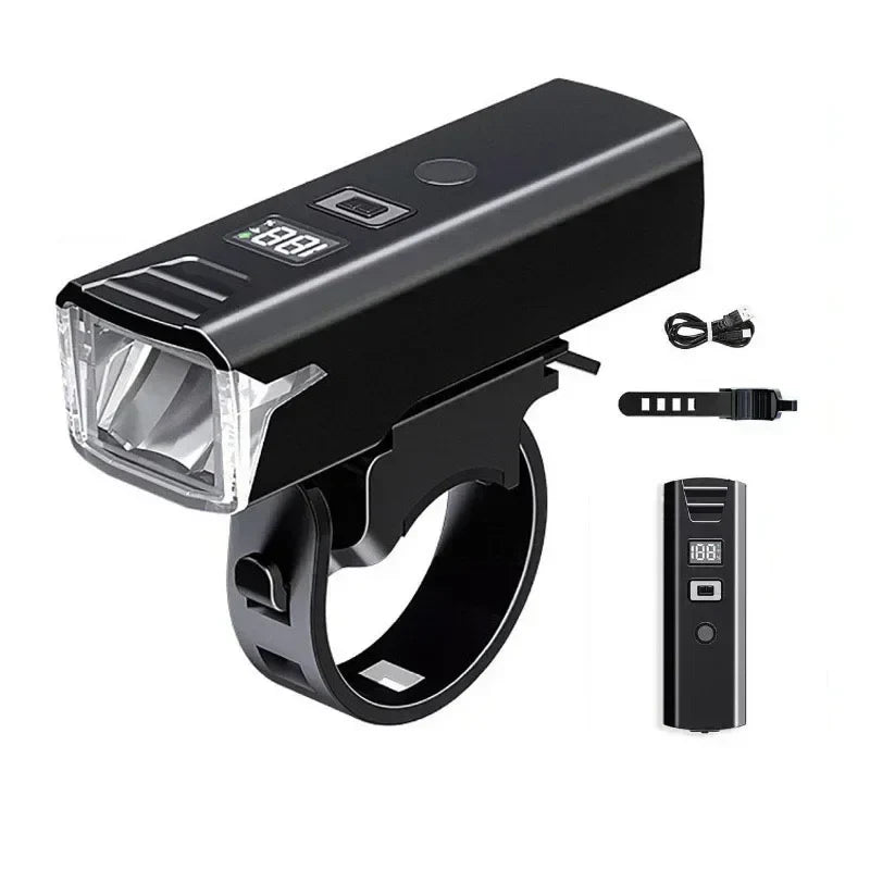 Rechargeable Bike Headlight with Auto-Sensing & Digital Battery Display for Cycling Safety