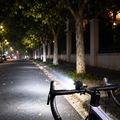 Rechargeable Bike Headlight with Auto-Sensing & Digital Battery Display for Cycling Safety