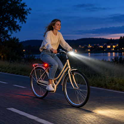 Rechargeable Bike Headlight with Auto-Sensing & Digital Battery Display for Cycling Safety