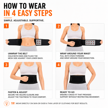 Adjustable Lower Back Support Belt with Self-Heating Therapy & Magnetic Nodes for Pain Relief