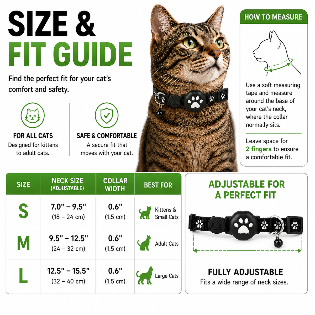GPS Location Tracking Collar for Cats & Small Dogs with Reflective Safety Strap & App Control