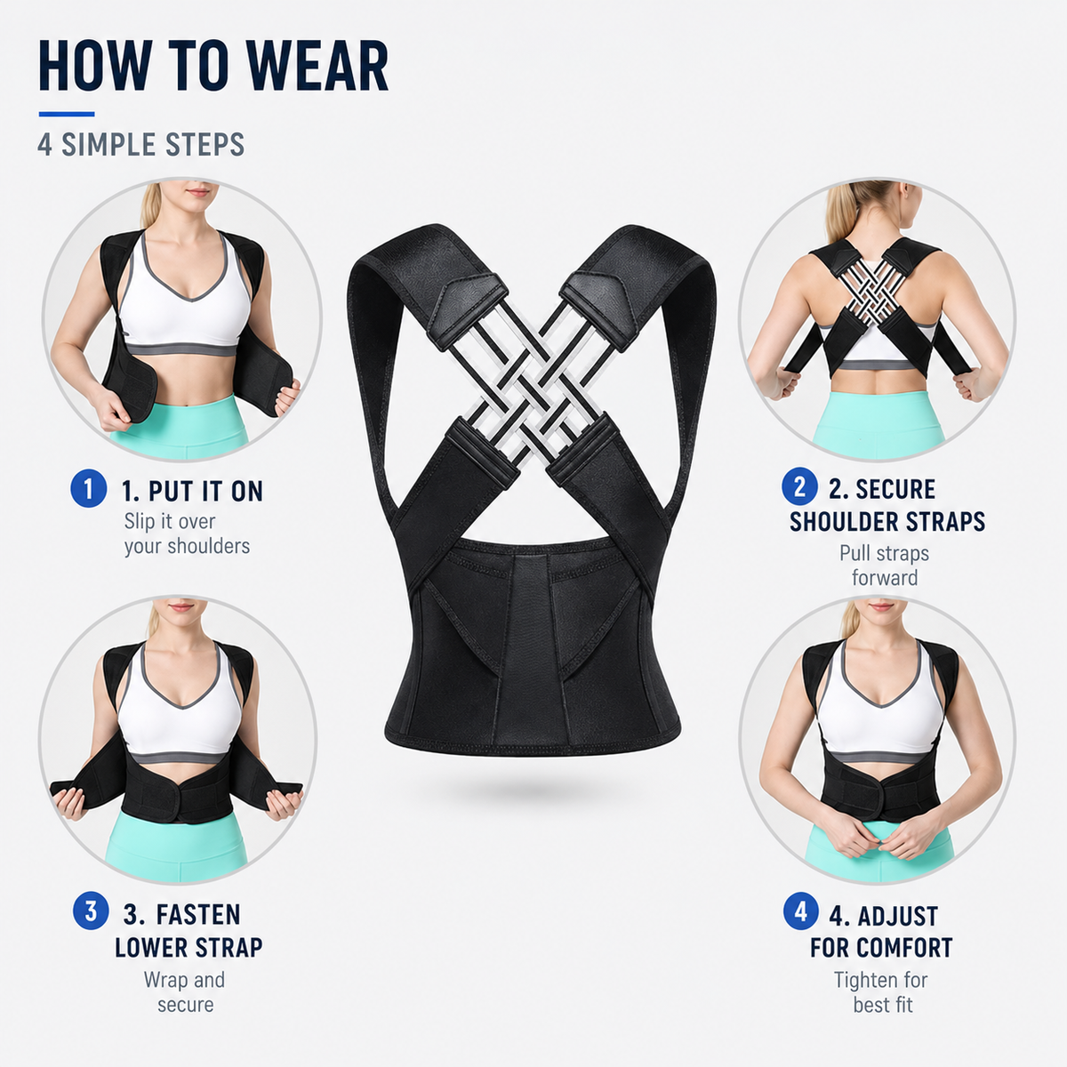 Adjustable Posture Corrector Back Support Brace for Upper and Lower Spine Alignment, Slouch Relief, Shoulder Realignment, Comfortable Wear